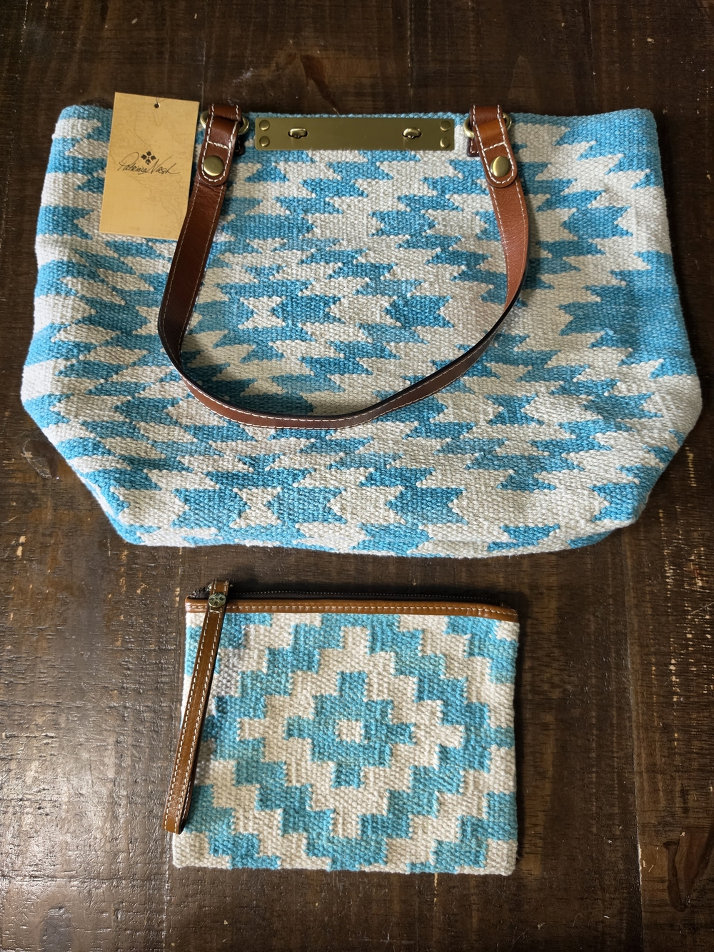 Patricia Nash Blue & White Tote with Matching Pouch